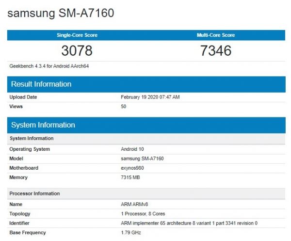 <br />
						5G-версию Samsung Galaxy A71 заметили в Geekbench с чипом Exynos 980<br />
					
